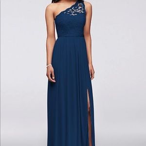 David’s bridal lace one shoulder dress “marine”